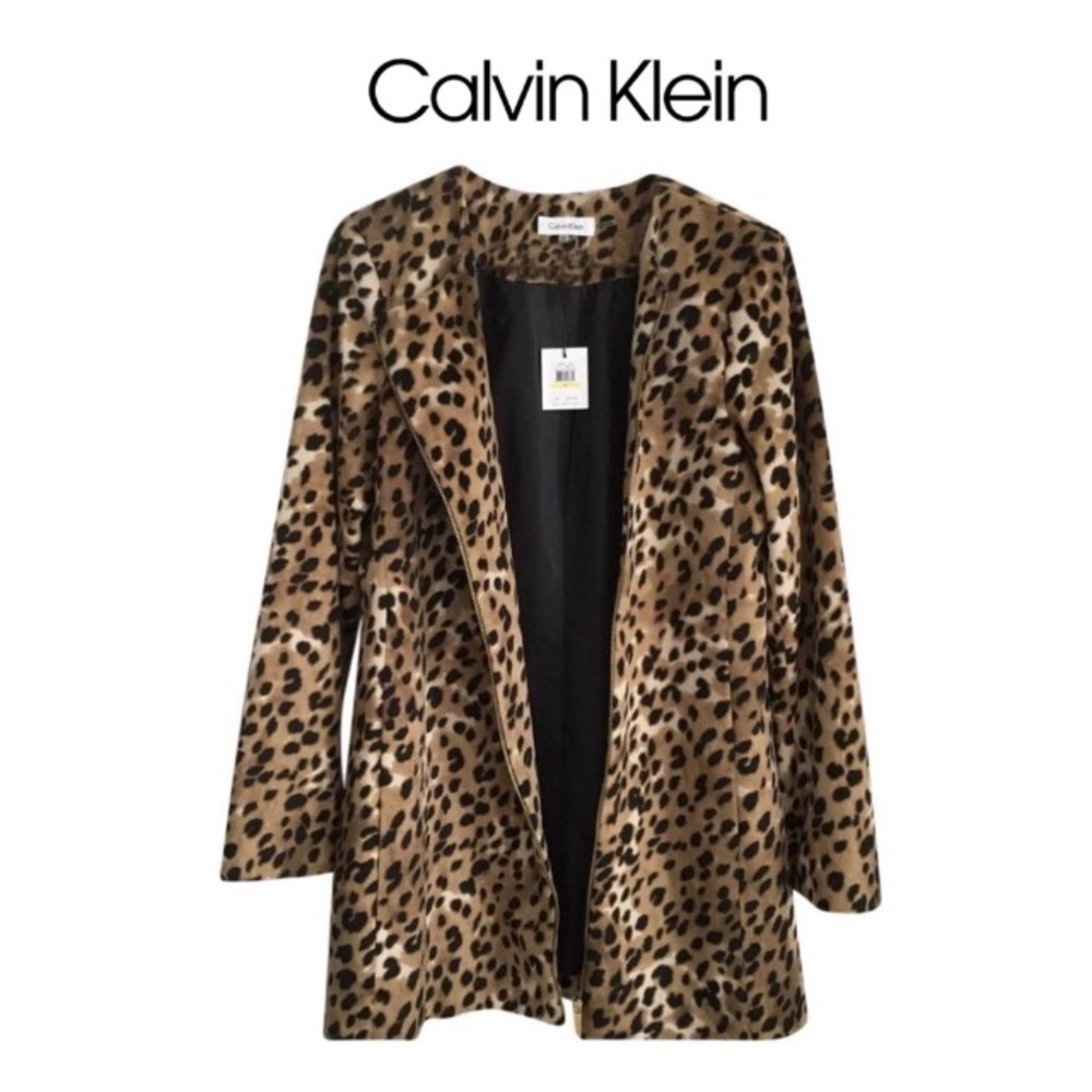 Calvin Klein leopard print collarless zip jacket